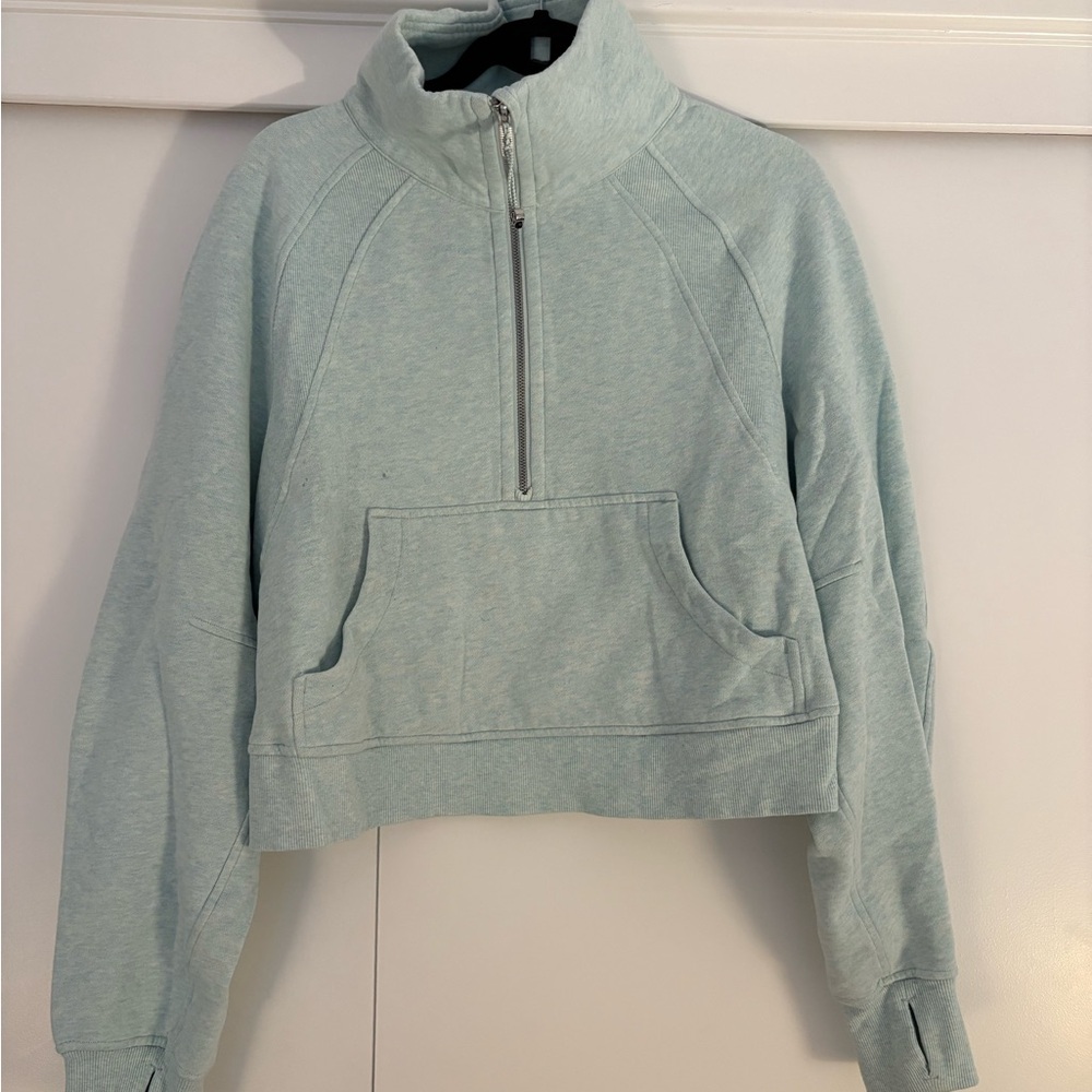 Lululemon Athletica Aqua Half-Zip Funnel Neck Cropped Scuba
